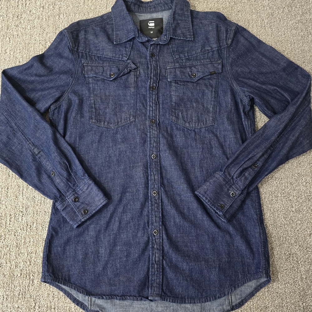G-Star RAW Denim Western Shirt Mens M Blue Snap‎ Button Cowboy Long Sleeve
